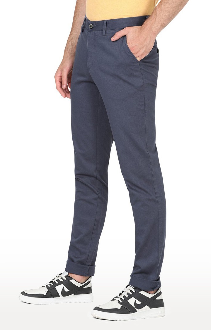 JBCT213/5,BLUE Men's Blue Cotton Solid Trousers