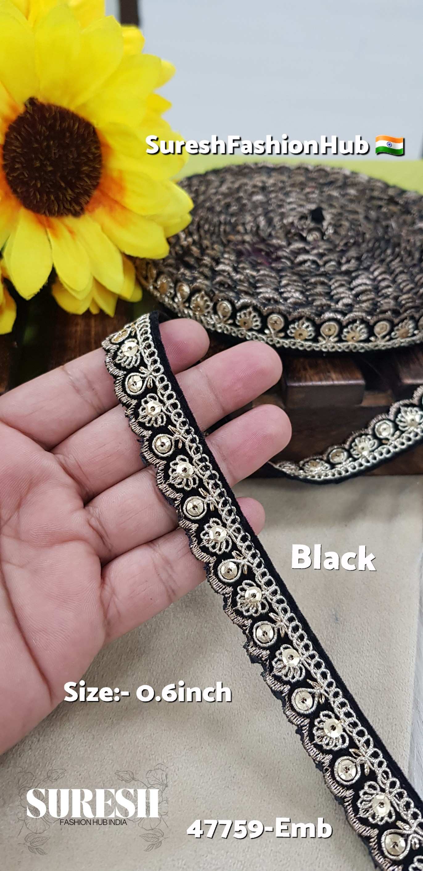 Velvet Royal Glint Scallop Lace – Black
