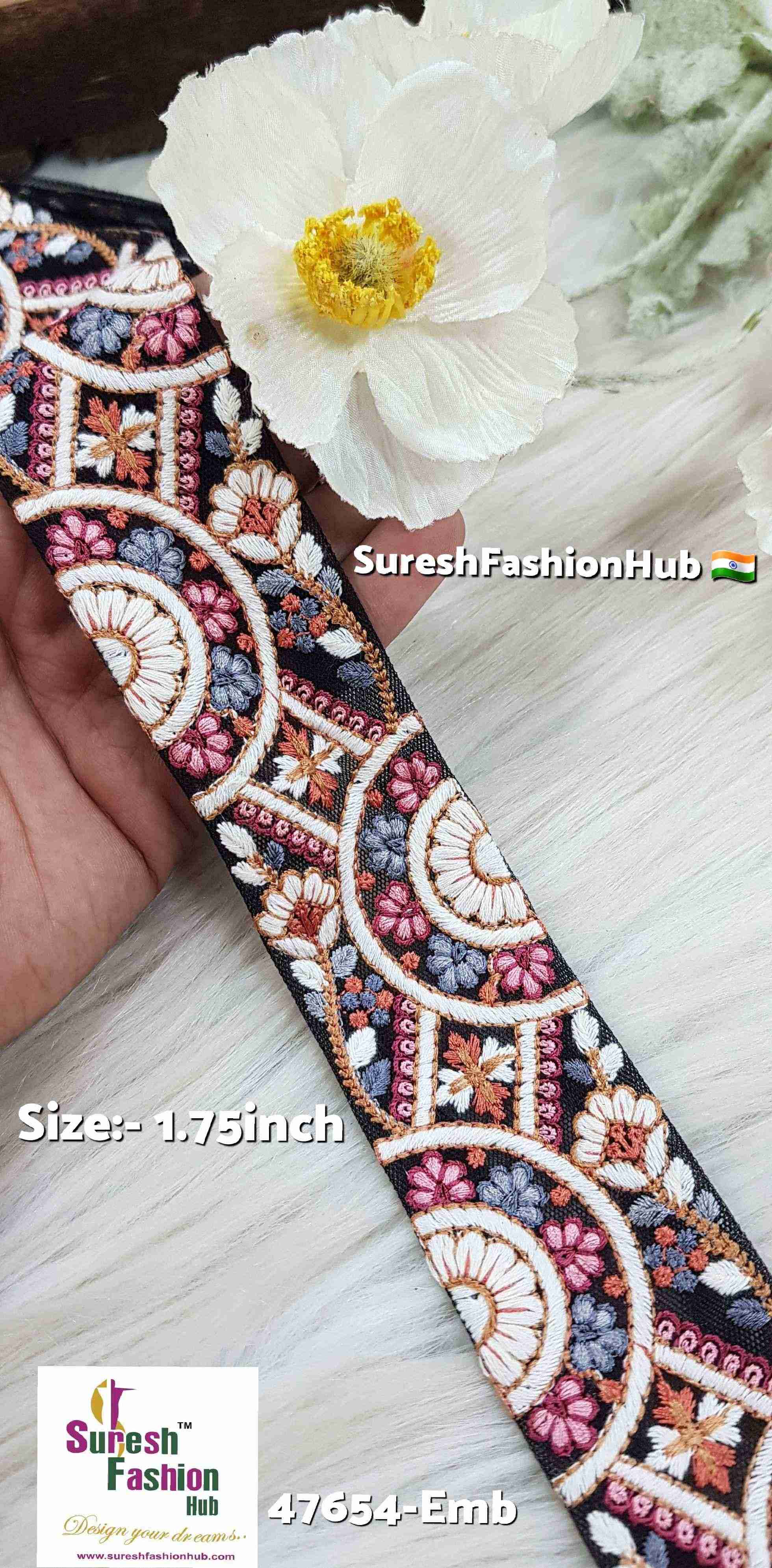 Floral Geometry Black Thread Lace