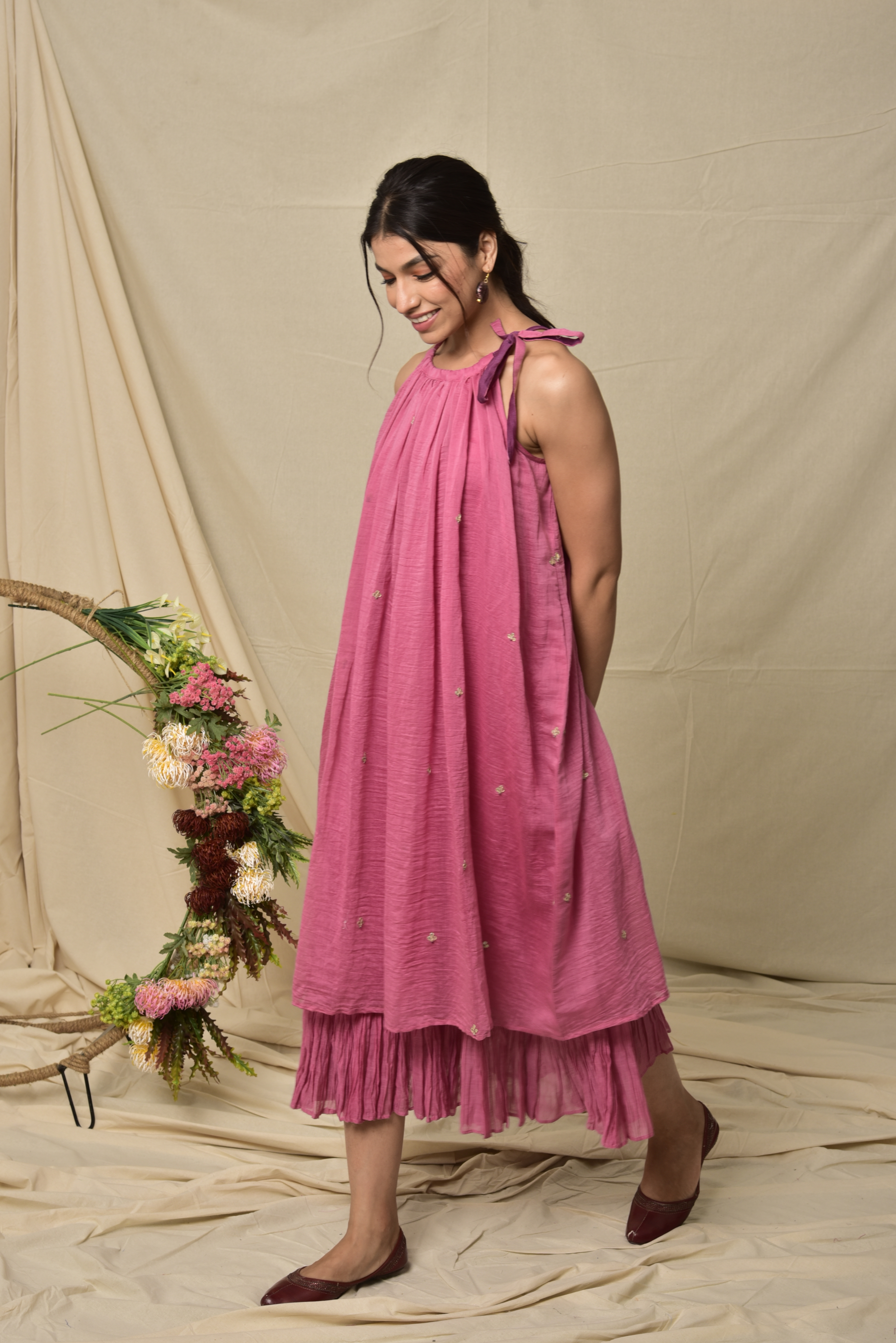 KAARAH BY KAAVYA | Pink chanderi dress undefined
