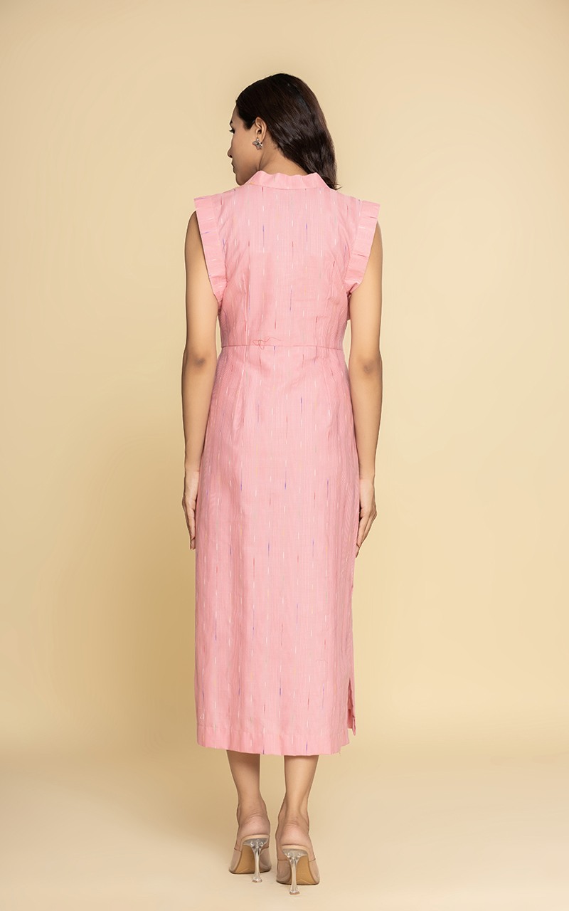 Front open pink coloured dress with  side slits