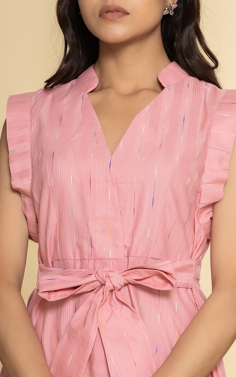 Front open pink coloured dress with  side slits