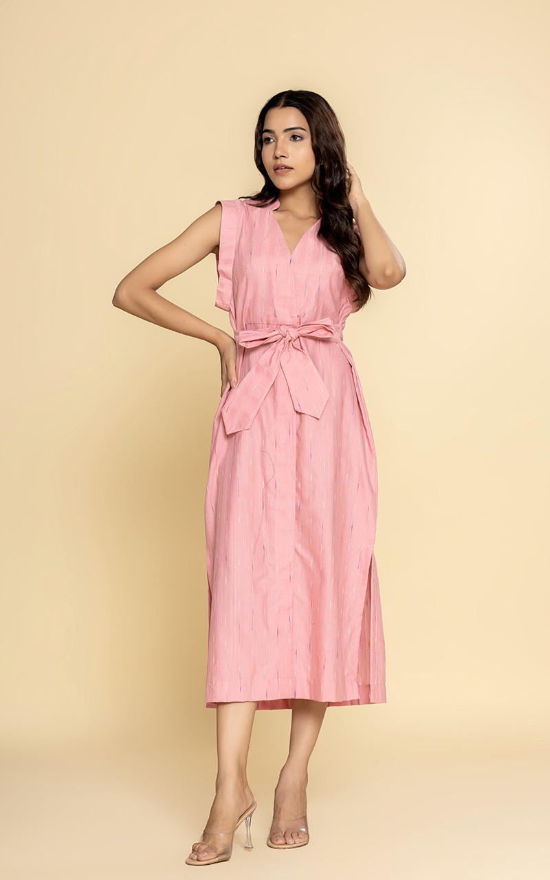 Front open pink coloured dress with  side slits