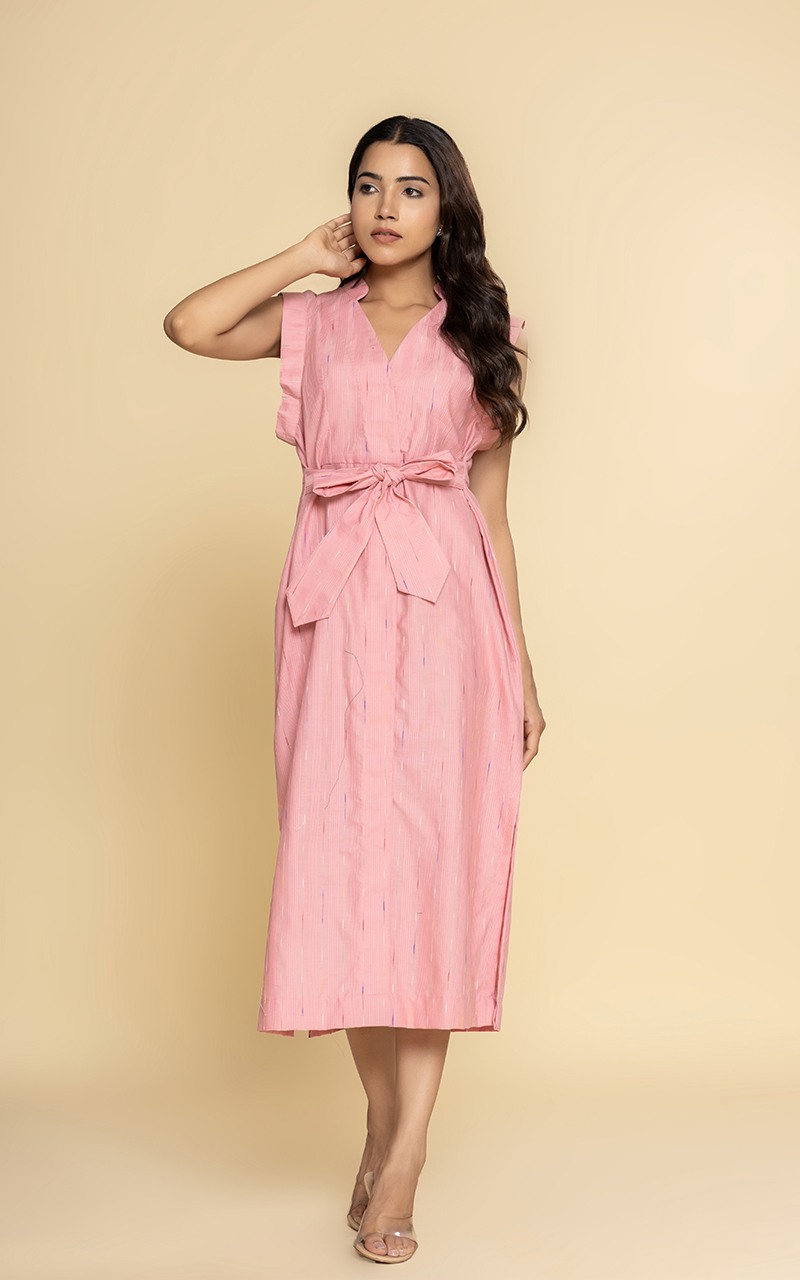 Front open pink coloured dress with  side slits