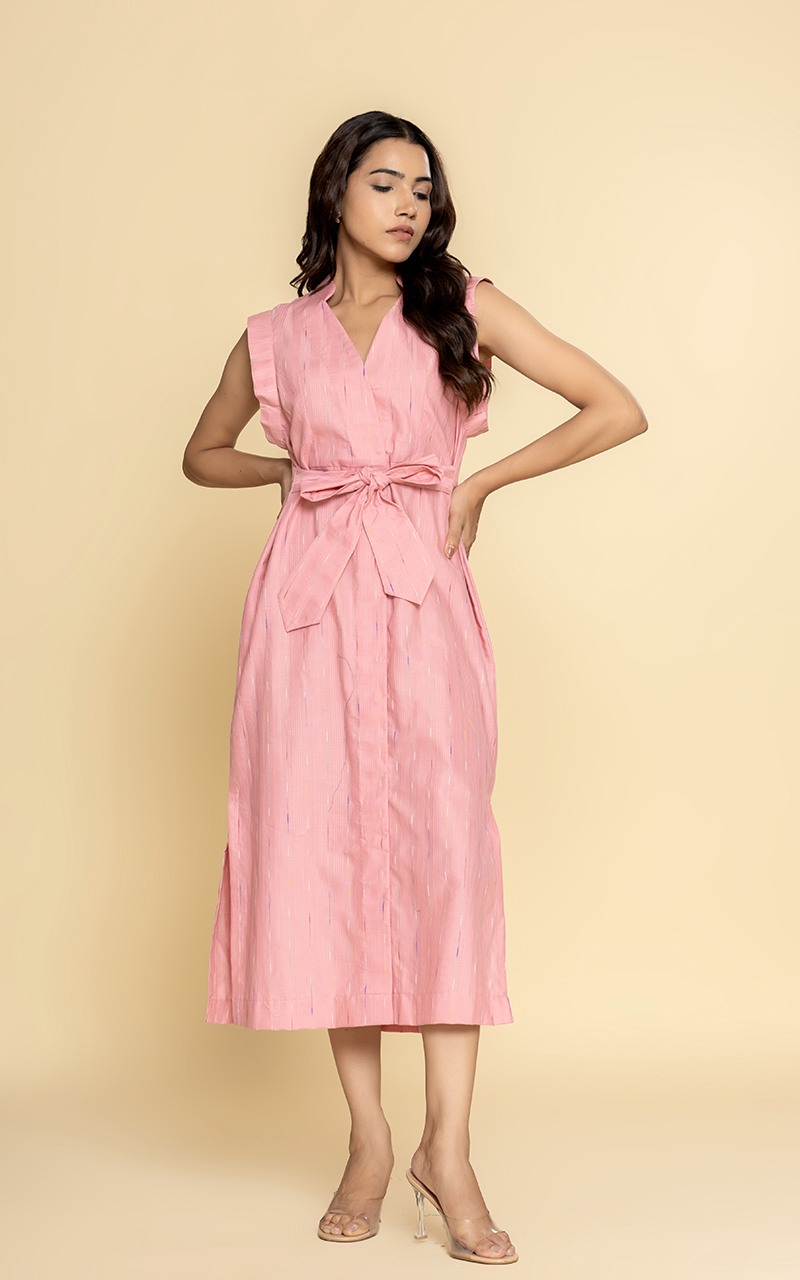 Front open pink coloured dress with  side slits