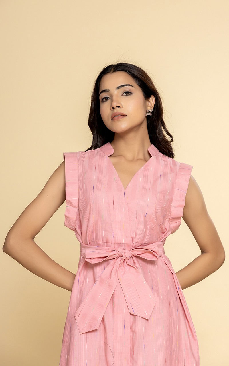 Front open pink coloured dress with  side slits