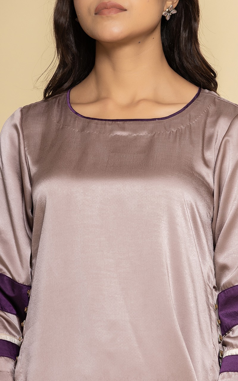 Purple co-ord set with side slits and button detailing