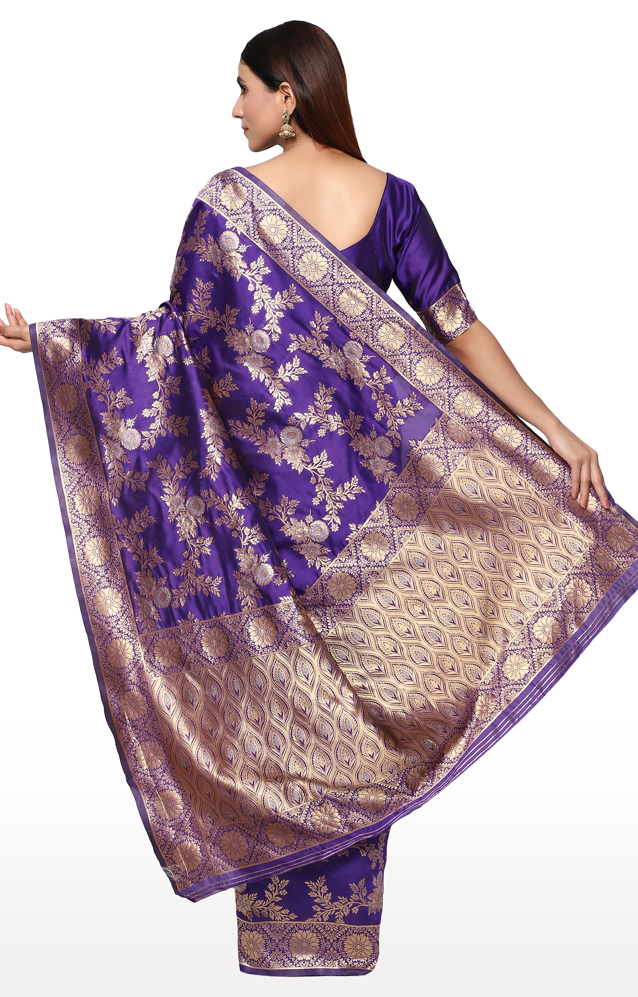 Glemora | Glemora Blue Fancy Ethnic Wear Silk Blend Banarasi Traditional Saree 2