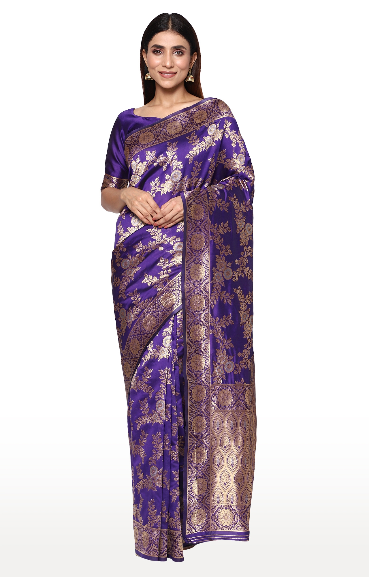 Glemora | Glemora Blue Fancy Ethnic Wear Silk Blend Banarasi Traditional Saree 0