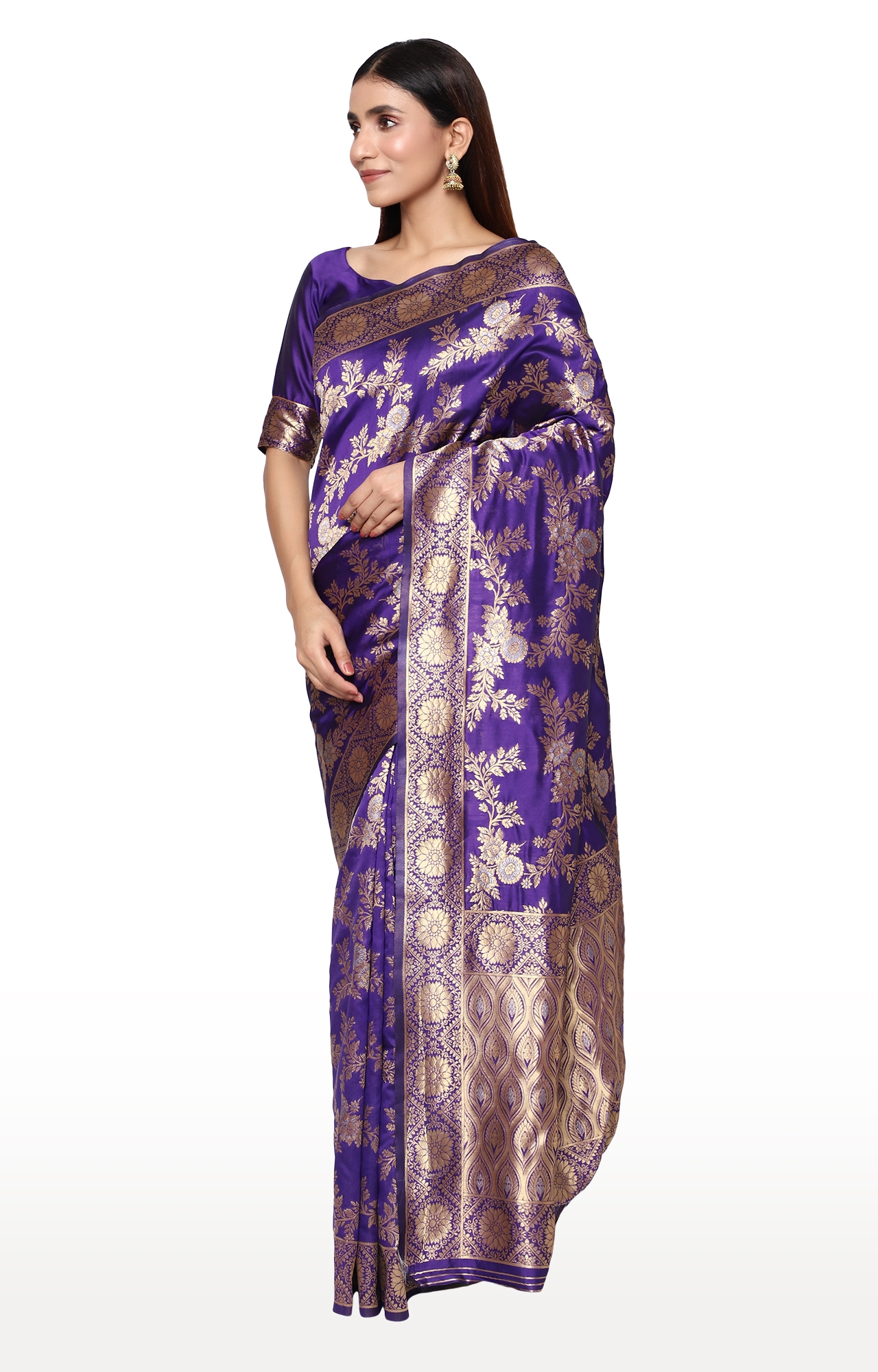 Glemora | Glemora Blue Fancy Ethnic Wear Silk Blend Banarasi Traditional Saree 1