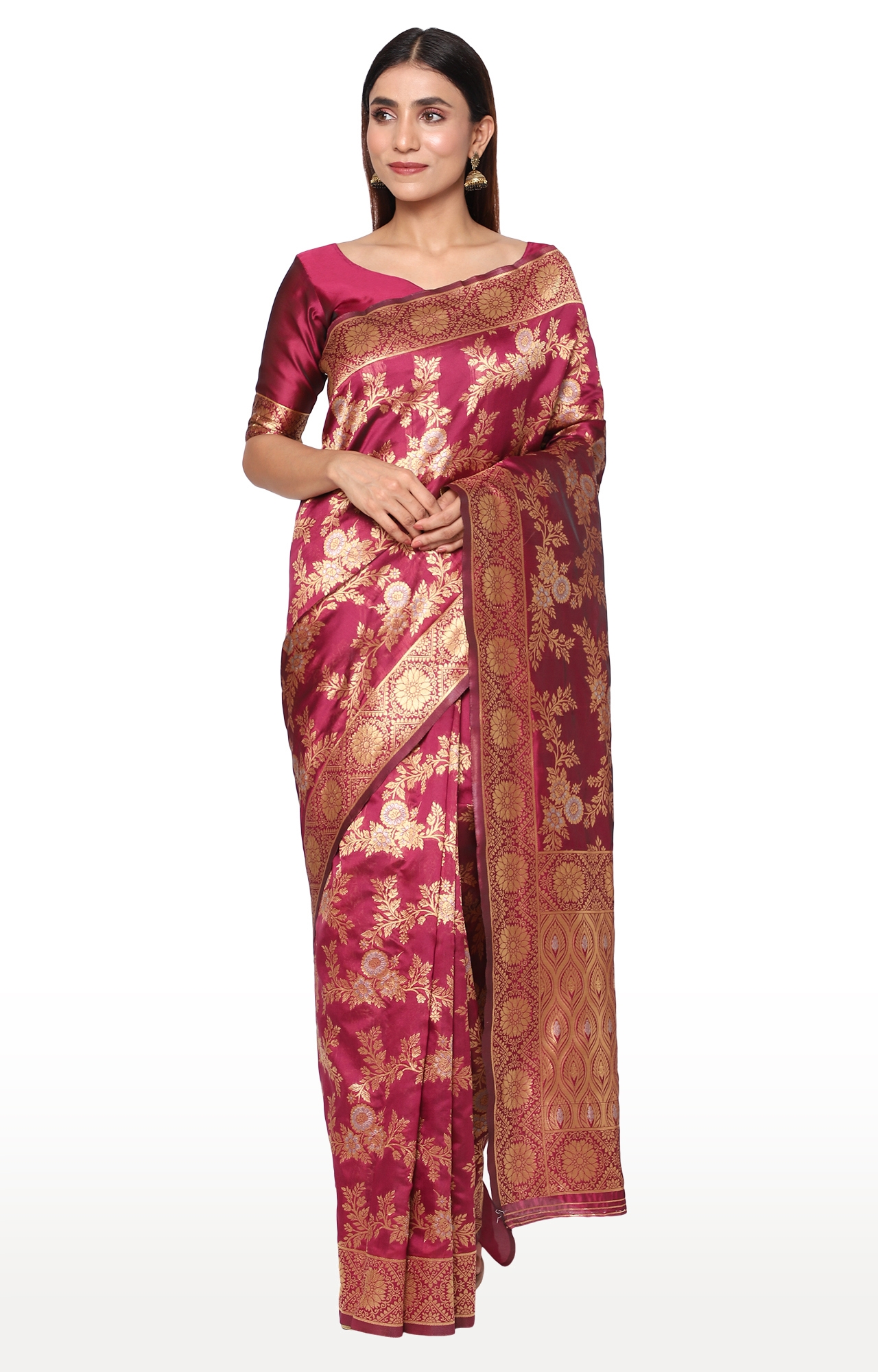 Glemora | Glemora Puple Fancy Ethnic Wear Silk Blend Banarasi Traditional Saree 0