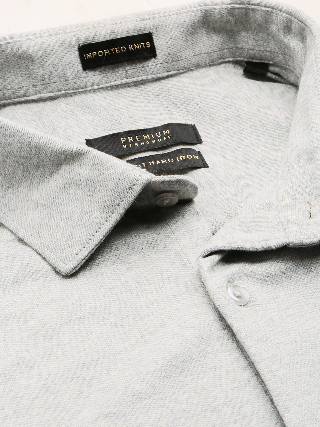 SHOWOFF Men's Spread Collar Solid Grey Melange Slim Fit Shirt