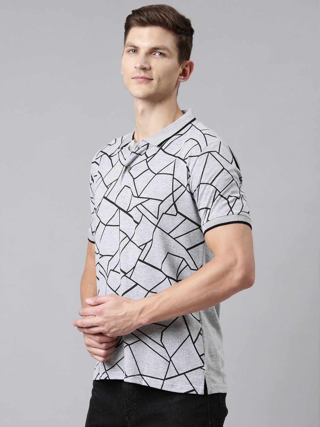 Kryptic | Men's Grey Cotton Geometrical Polos 2
