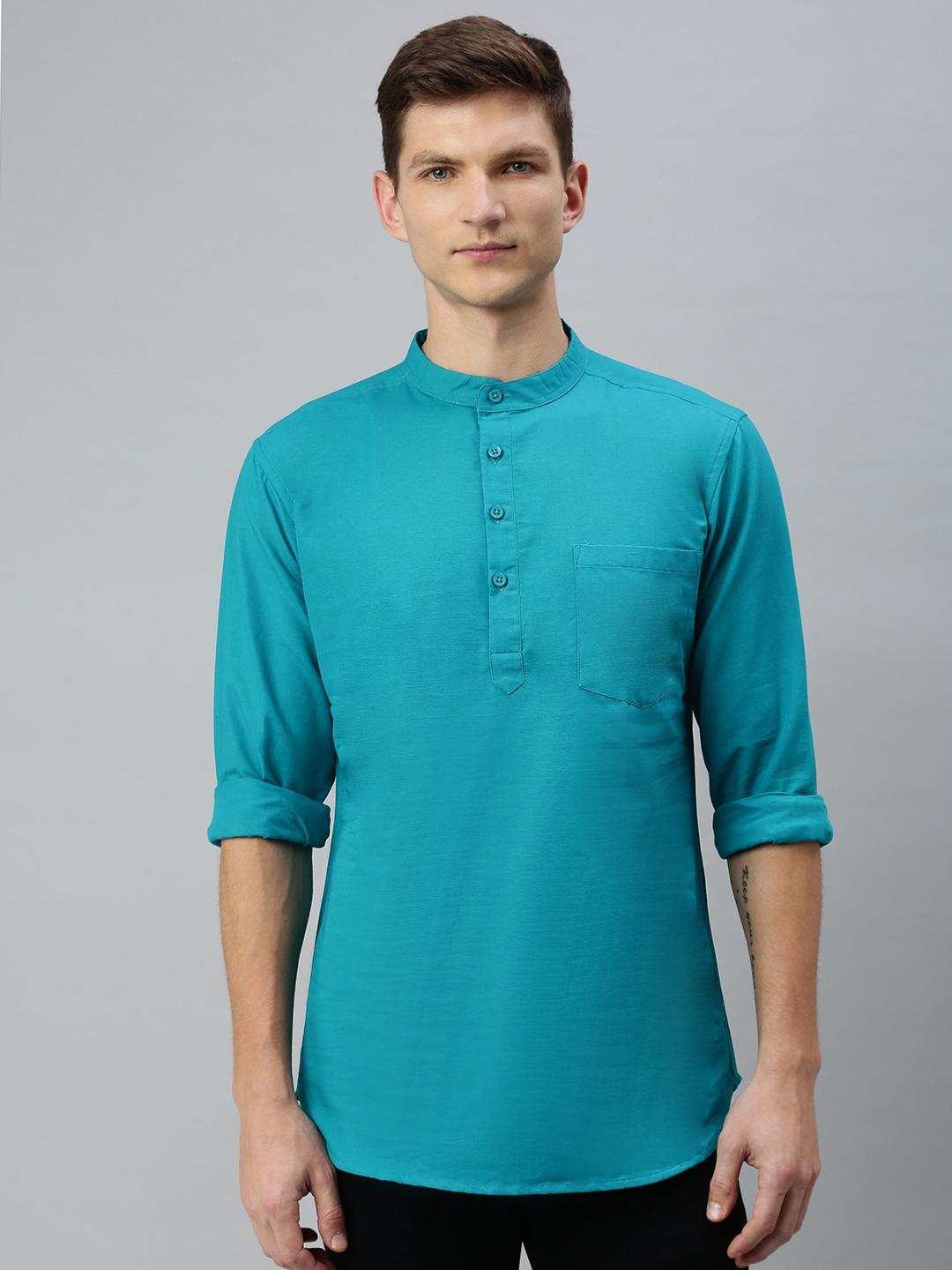 Kryptic | Kryptic Mens 100% Cotton solid short kurta with full sleeves 0