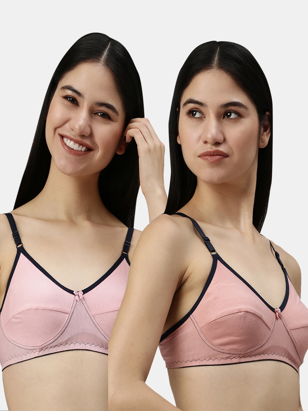 Kryptic | Kryptic womens Pack of 2 Baby pink & Dusty pink 100% cotton solid   Non- padded bra  0