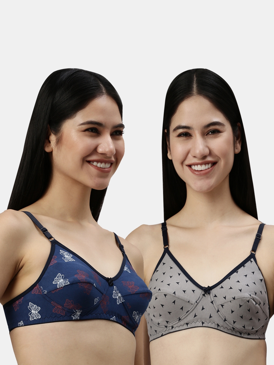 Kryptic | Kryptic womens Pack of 2 Aqua & Orange 100% cotton Printed   Non- padded bra  0