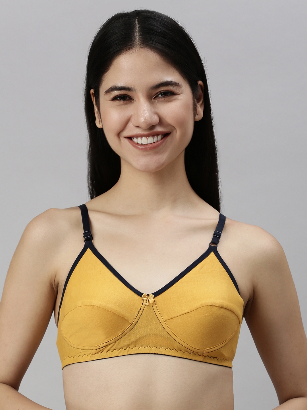 Kryptic | Kryptic womens Pack of 3 Pista green,Baby pink & Mustard 100% cotton solid   Non- padded bra  1