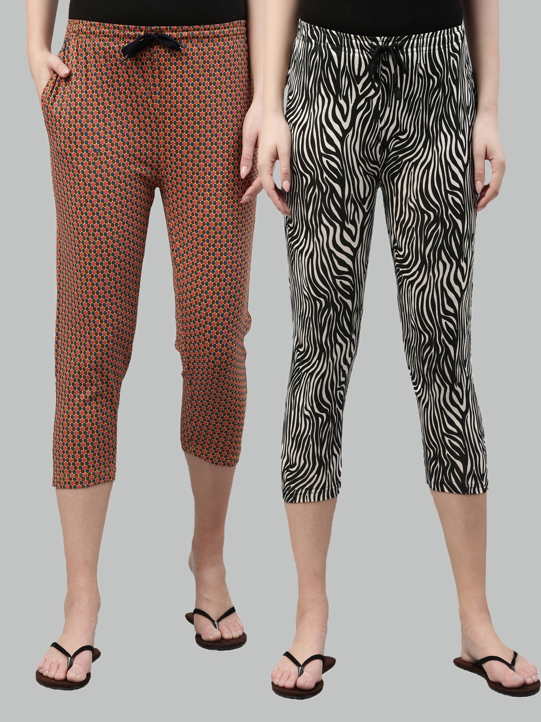 Kryptic Womens 100% Cotton Printed Capris Pack Of 2