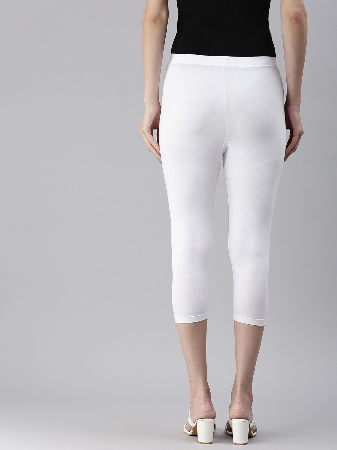 Buy Women Basic Solid Color Cotton Capri Length Leggings White at