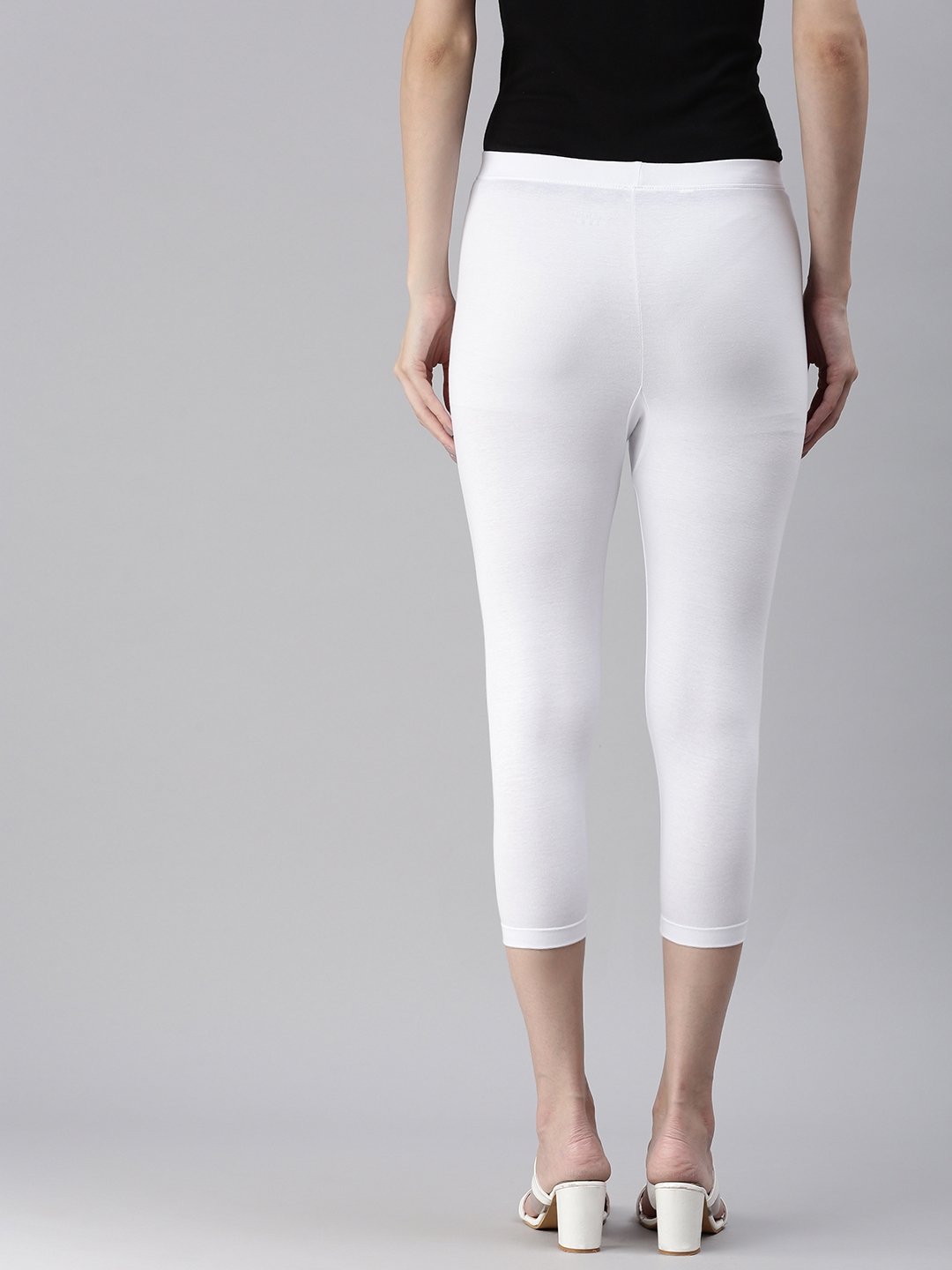 Kryptic | Kryptic Women Cotton Stretched Solid  White Mid-Ankle length Legging 2
