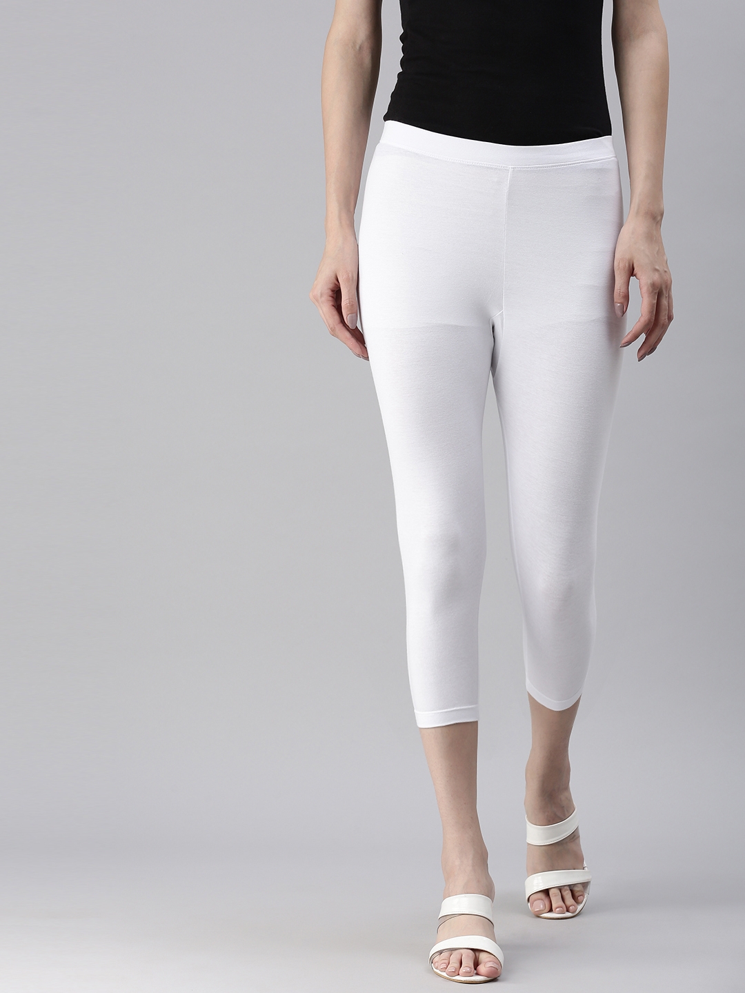 Kryptic | Kryptic Women Cotton Stretched Solid  White Mid-Ankle length Legging 0