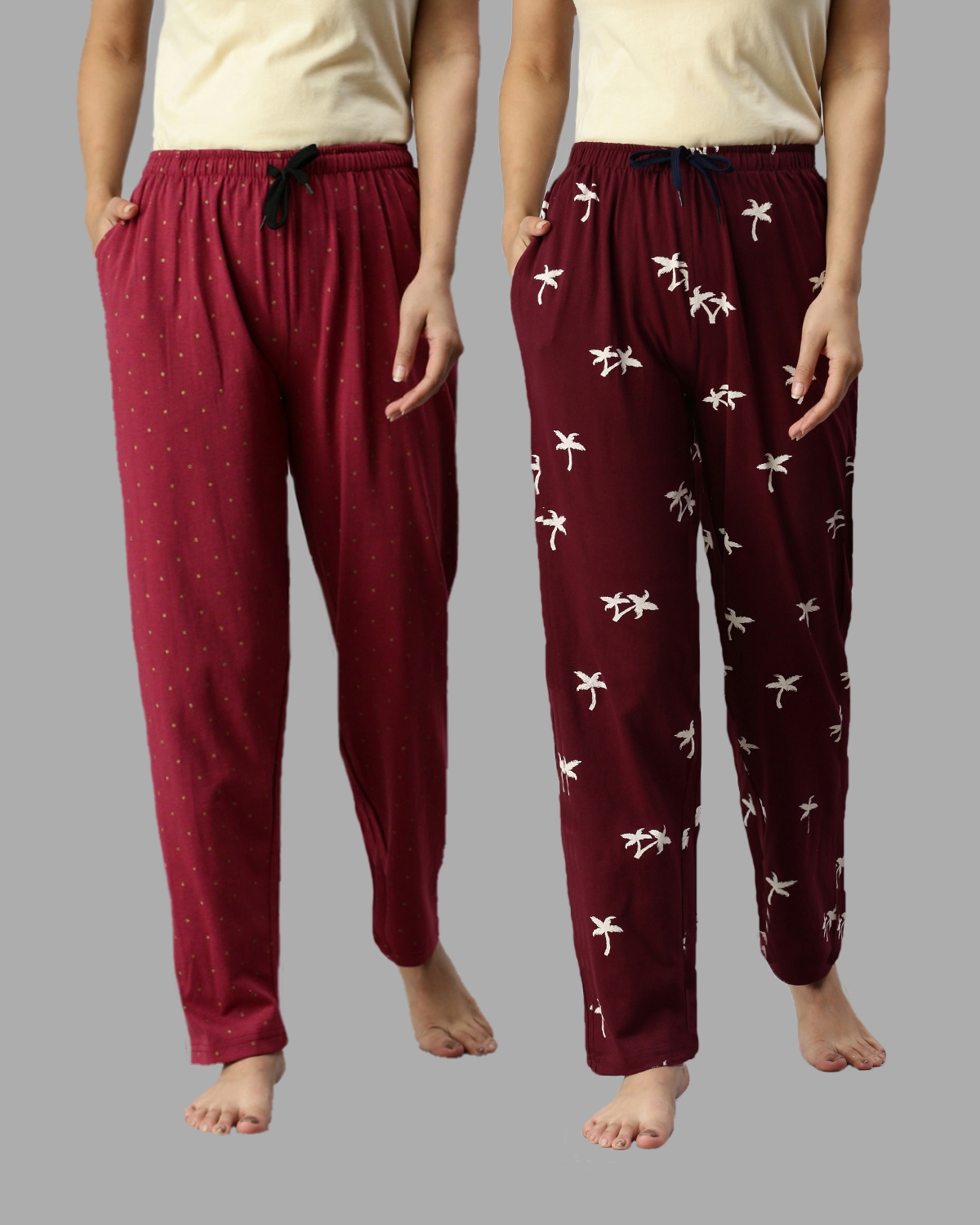Kryptic Womens 100% Cotton Full Length Lounge Pants - Pack of 2