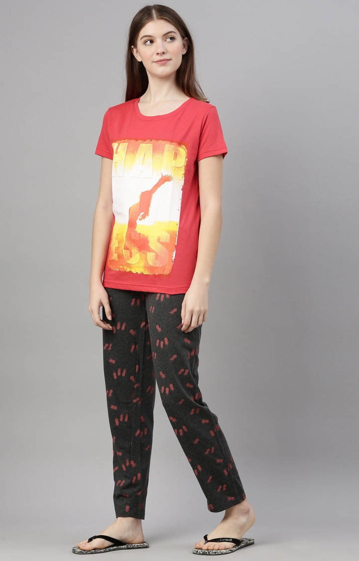 Kryptic | Pink & Anthra Melange Cotton T-Shirt and Pyjama Set 3