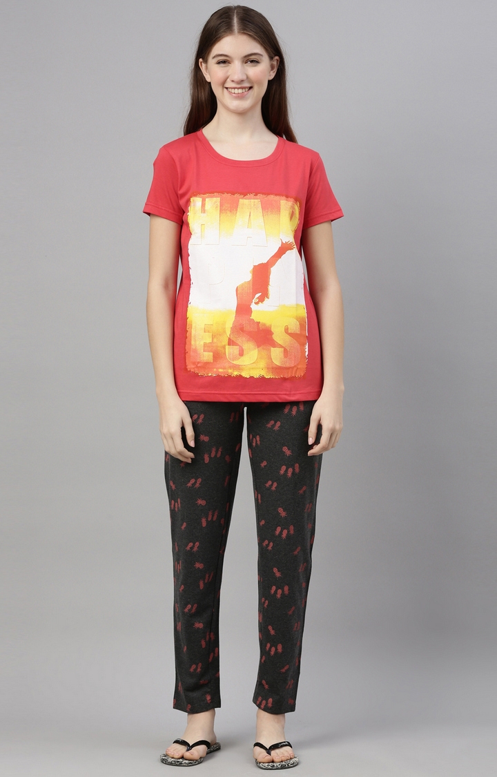 Kryptic | Pink & Anthra Melange Cotton T-Shirt and Pyjama Set 0