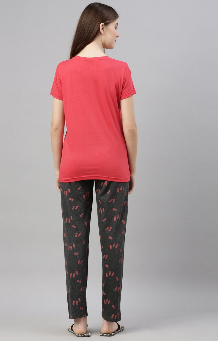 Kryptic | Pink & Anthra Melange Cotton T-Shirt and Pyjama Set 4