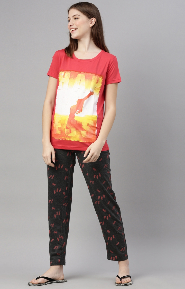 Kryptic | Pink & Anthra Melange Cotton T-Shirt and Pyjama Set 1