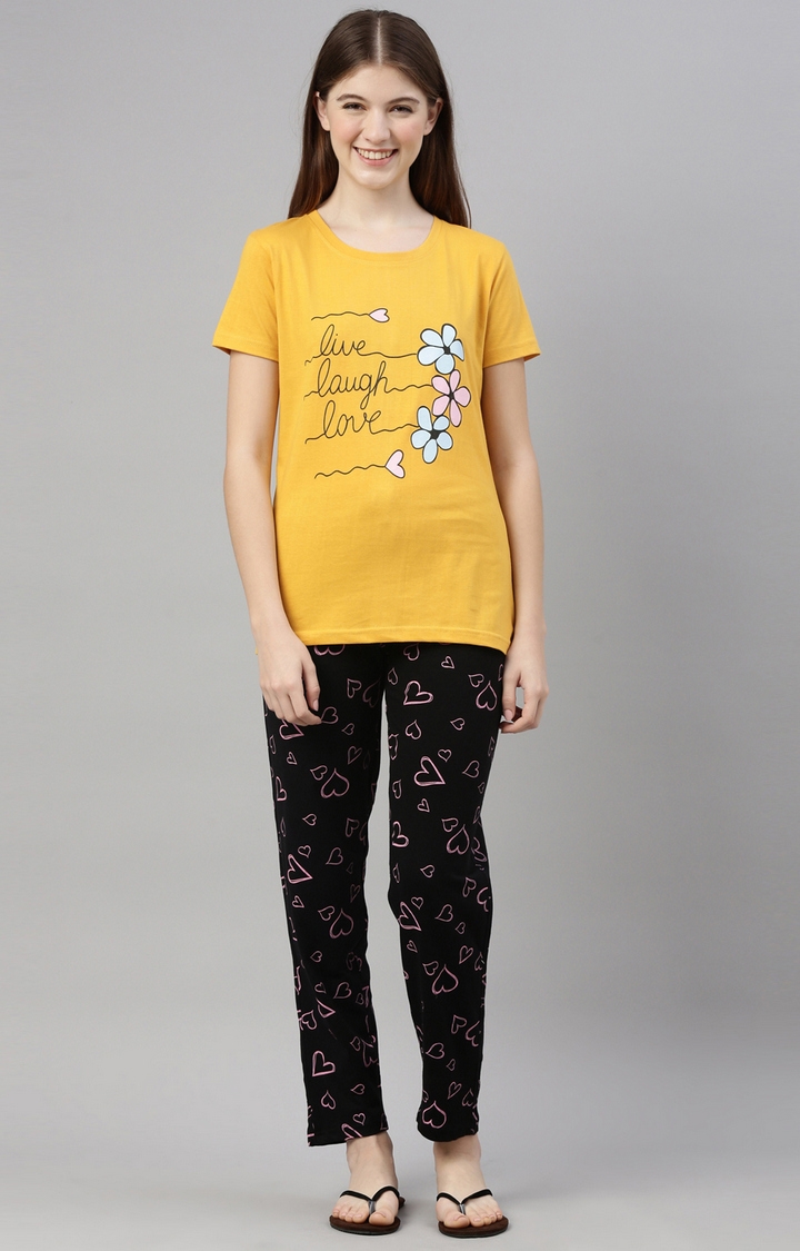 Kryptic | Mustard & Black Cotton T-Shirt and Pyjama Set 0
