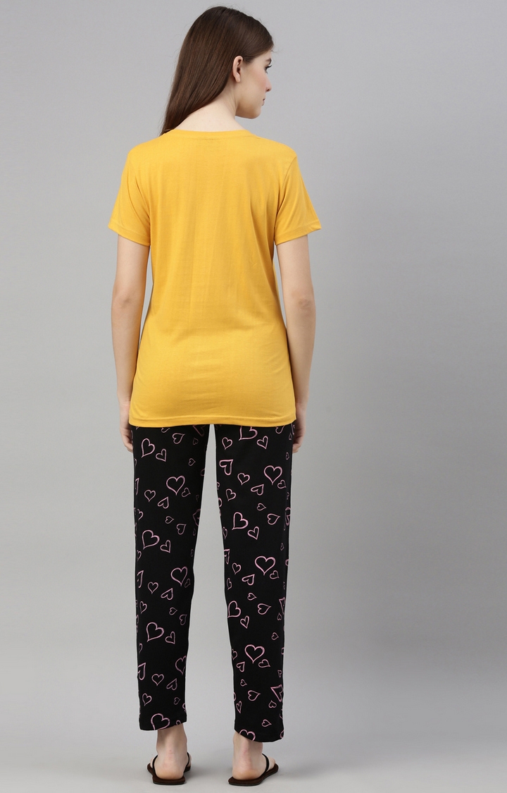 Kryptic | Mustard & Black Cotton T-Shirt and Pyjama Set 4