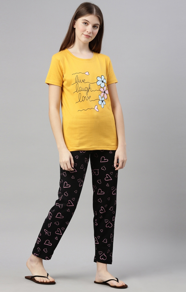 Kryptic | Mustard & Black Cotton T-Shirt and Pyjama Set 2