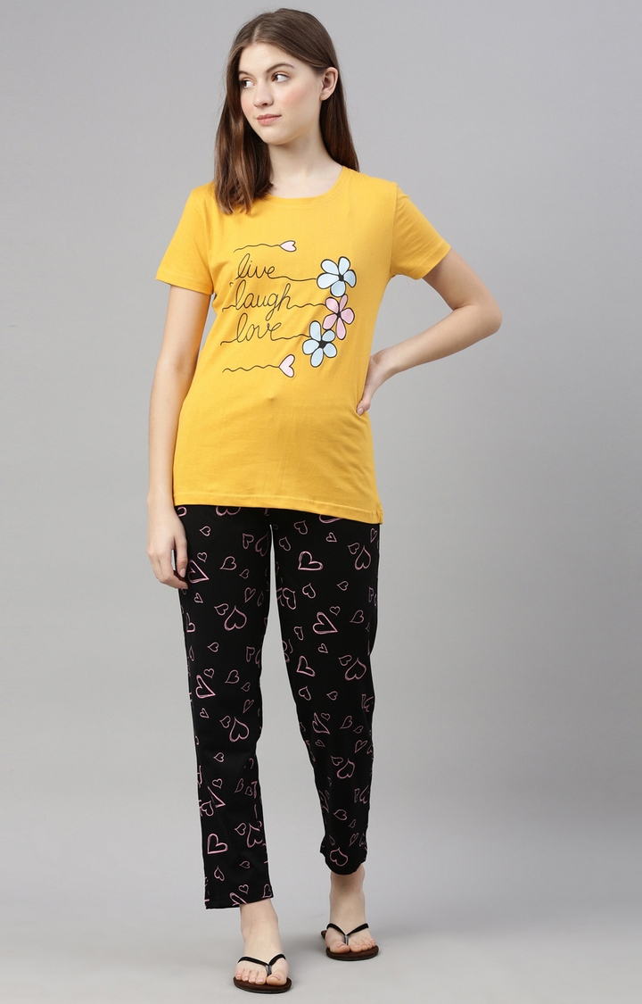 Kryptic | Mustard & Black Cotton T-Shirt and Pyjama Set 1
