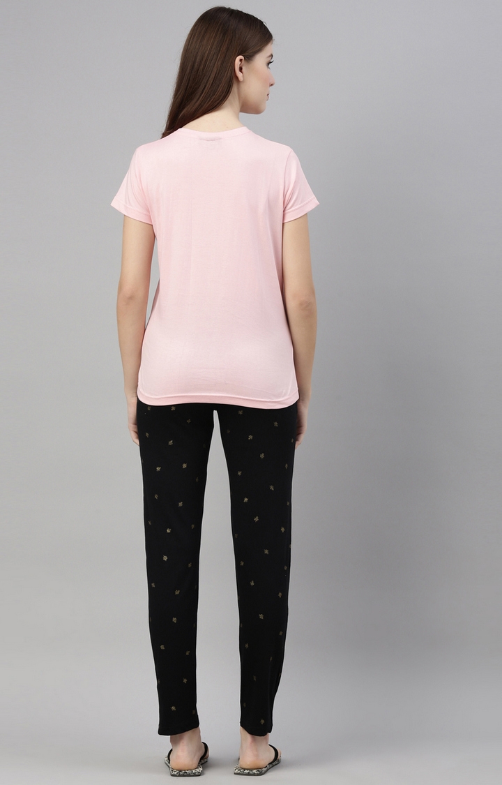 Kryptic | Pink & Black Cotton T-Shirt and Pyjama Set 4