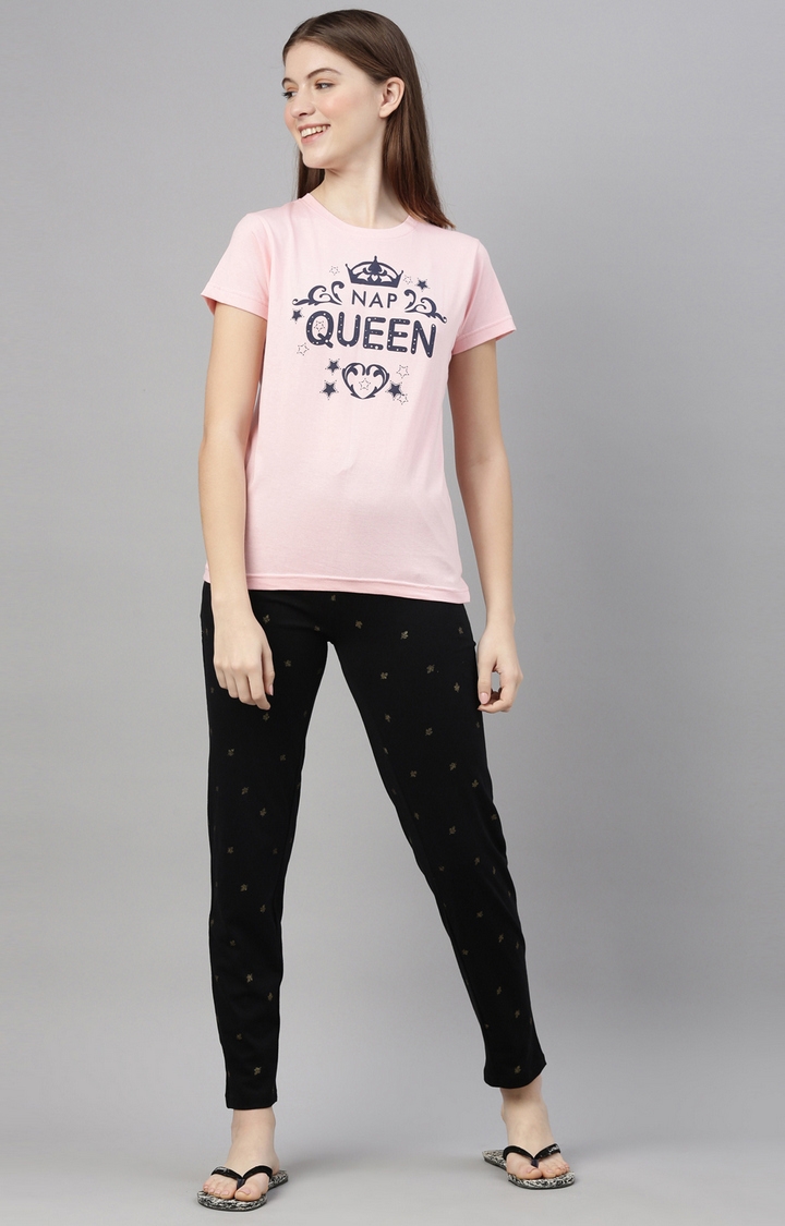 Kryptic | Pink & Black Cotton T-Shirt and Pyjama Set 0
