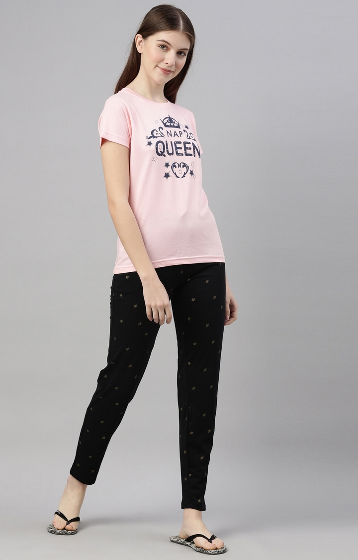 Kryptic | Pink & Black Cotton T-Shirt and Pyjama Set 3