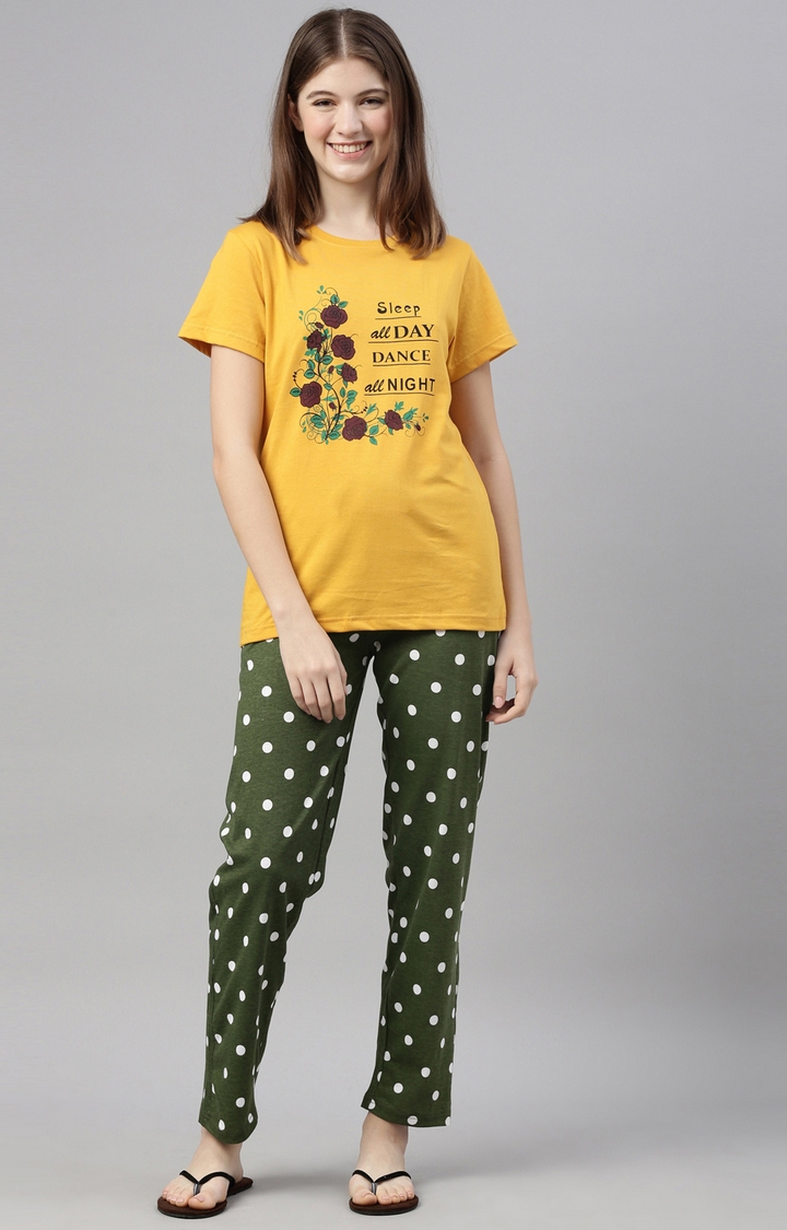 Kryptic | Mustard & Green Cotton T-Shirt and Pyjama Set 0