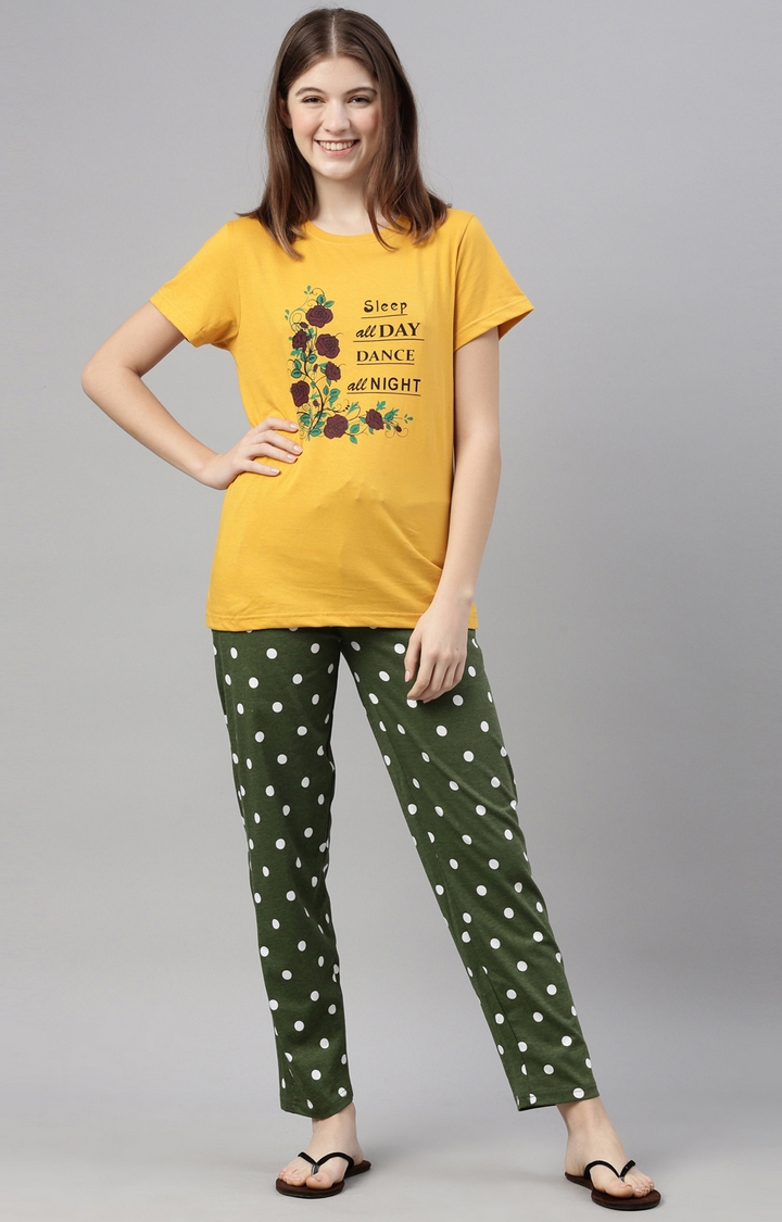 Kryptic | Mustard & Green Cotton T-Shirt and Pyjama Set 1
