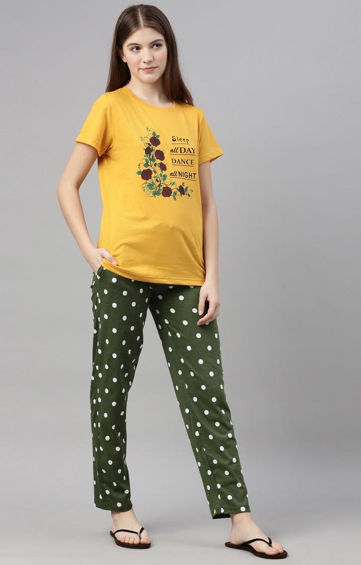 Kryptic | Mustard & Green Cotton T-Shirt and Pyjama Set 3