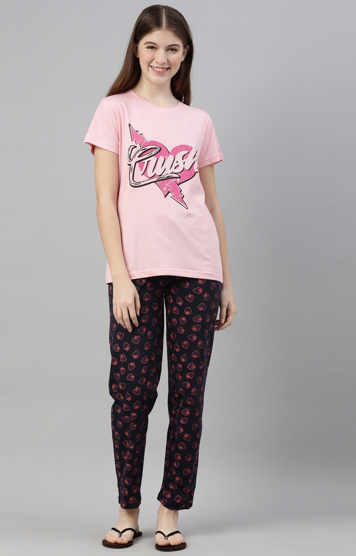 Kryptic | Pink & Navy Cotton T-Shirt and Pyjama Set 0