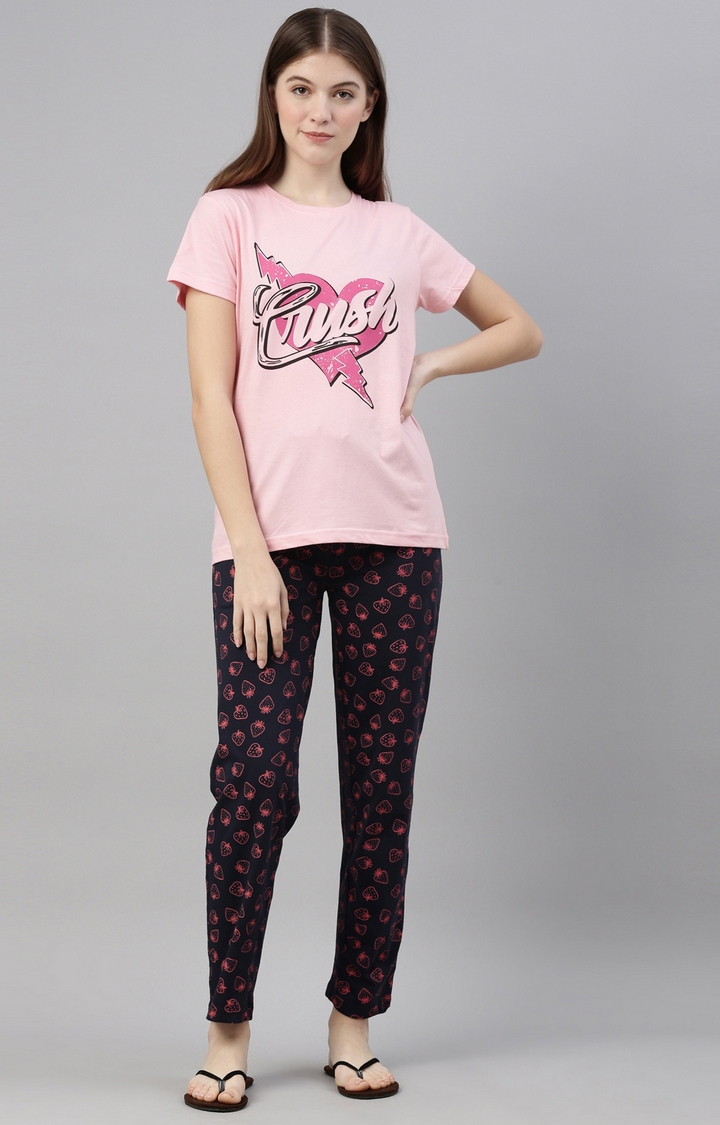 Kryptic | Pink & Navy Cotton T-Shirt and Pyjama Set 2