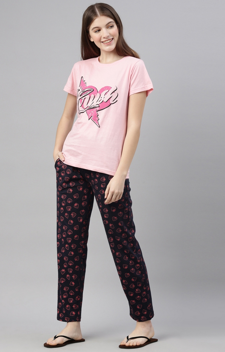 Kryptic | Pink & Navy Cotton T-Shirt and Pyjama Set 1