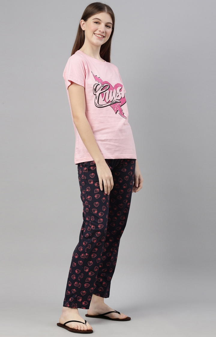 Kryptic | Pink & Navy Cotton T-Shirt and Pyjama Set 3
