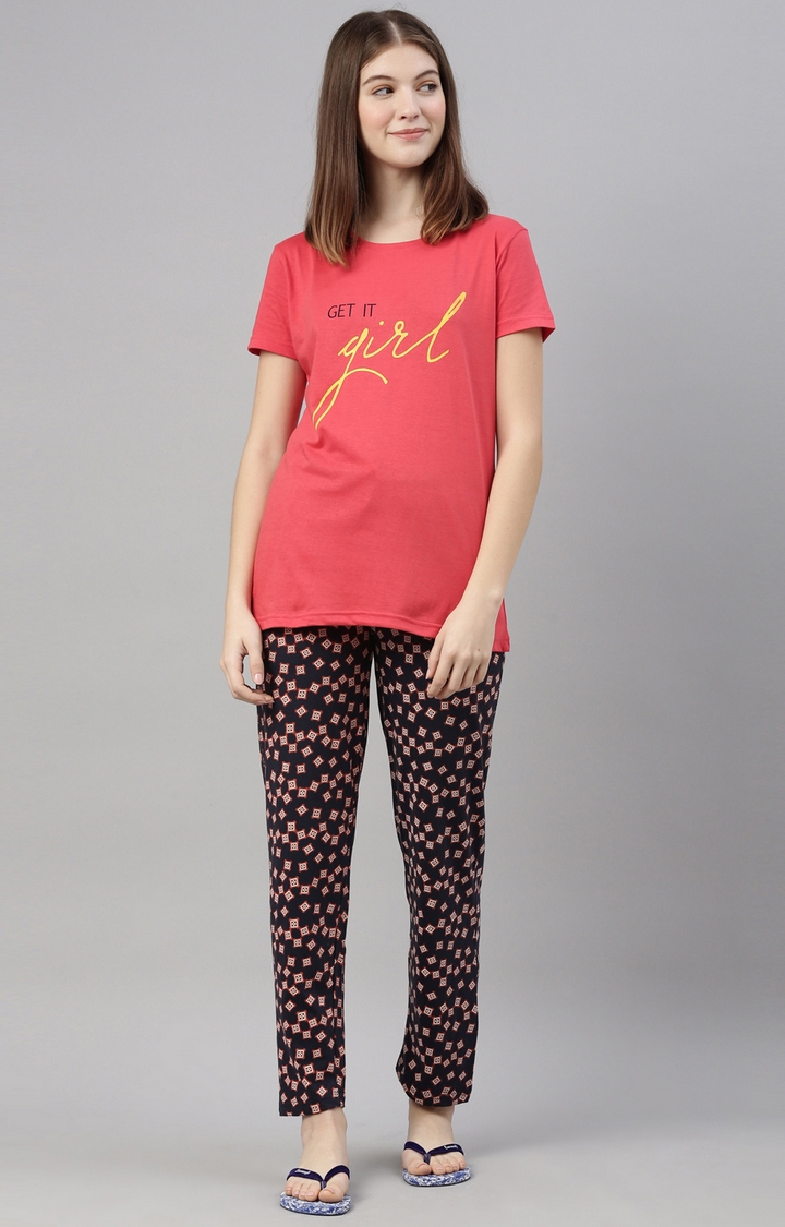 Kryptic | Pink & Navy Cotton T-Shirt and Pyjama Set 1