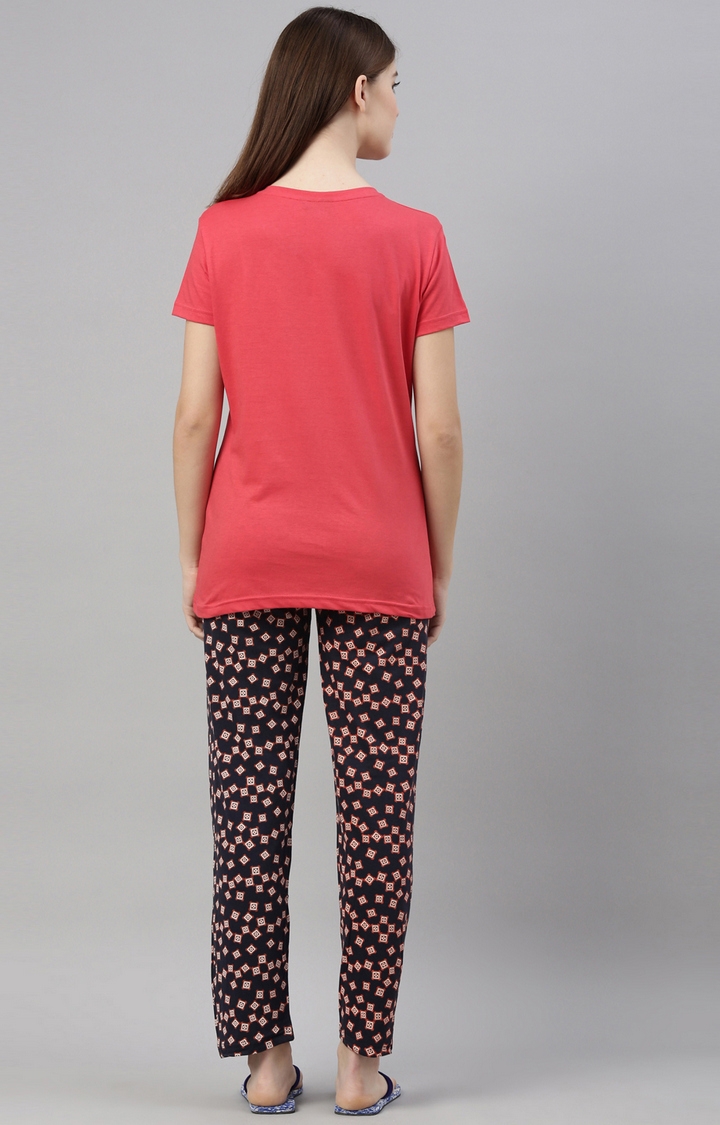 Kryptic | Pink & Navy Cotton T-Shirt and Pyjama Set 4