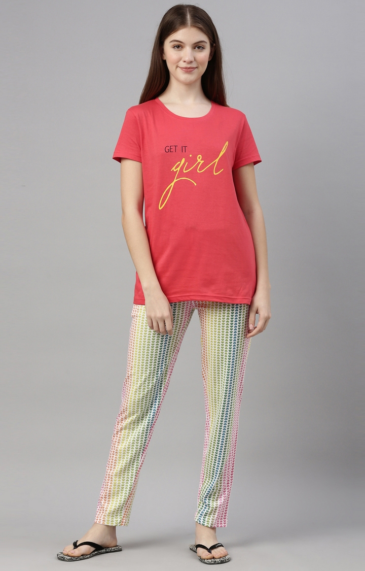 Kryptic | Pink & White Cotton T-Shirt and Pyjama Set 0
