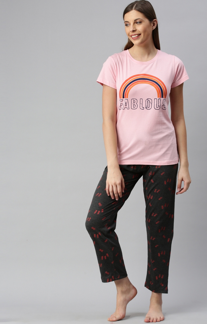 Kryptic | Pink & Anthra Cotton T-Shirt and Pyjama Set 0