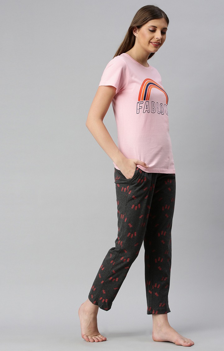 Kryptic | Pink & Anthra Cotton T-Shirt and Pyjama Set 1