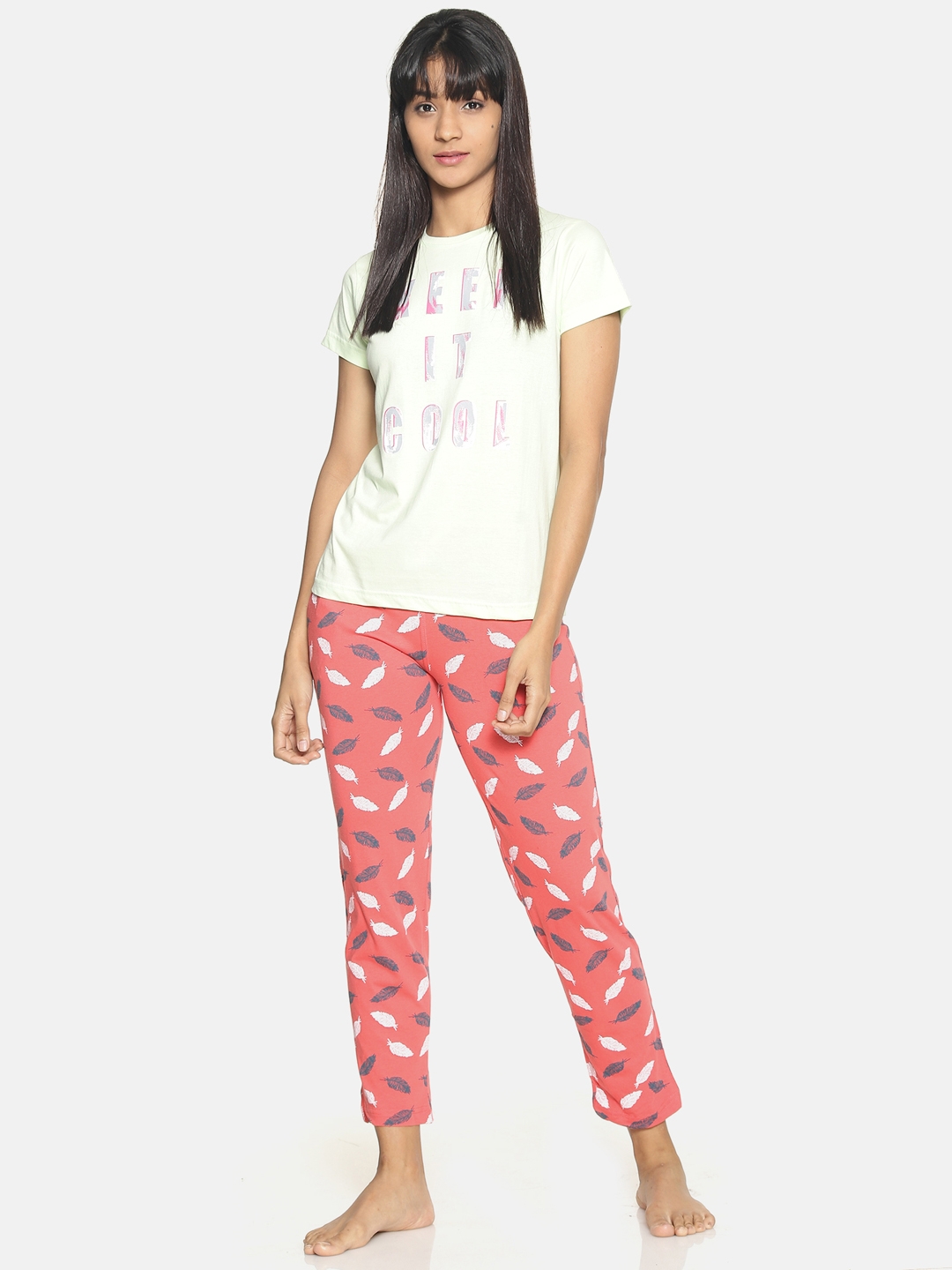 Kryptic | Kryptic Womens 100% cotton printed nightsuit with all over printed bottom and printed Tshirt 3